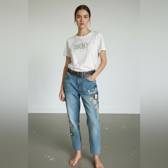 DKNY Women's White Studded Graphic Tee - Picture 2 of 5